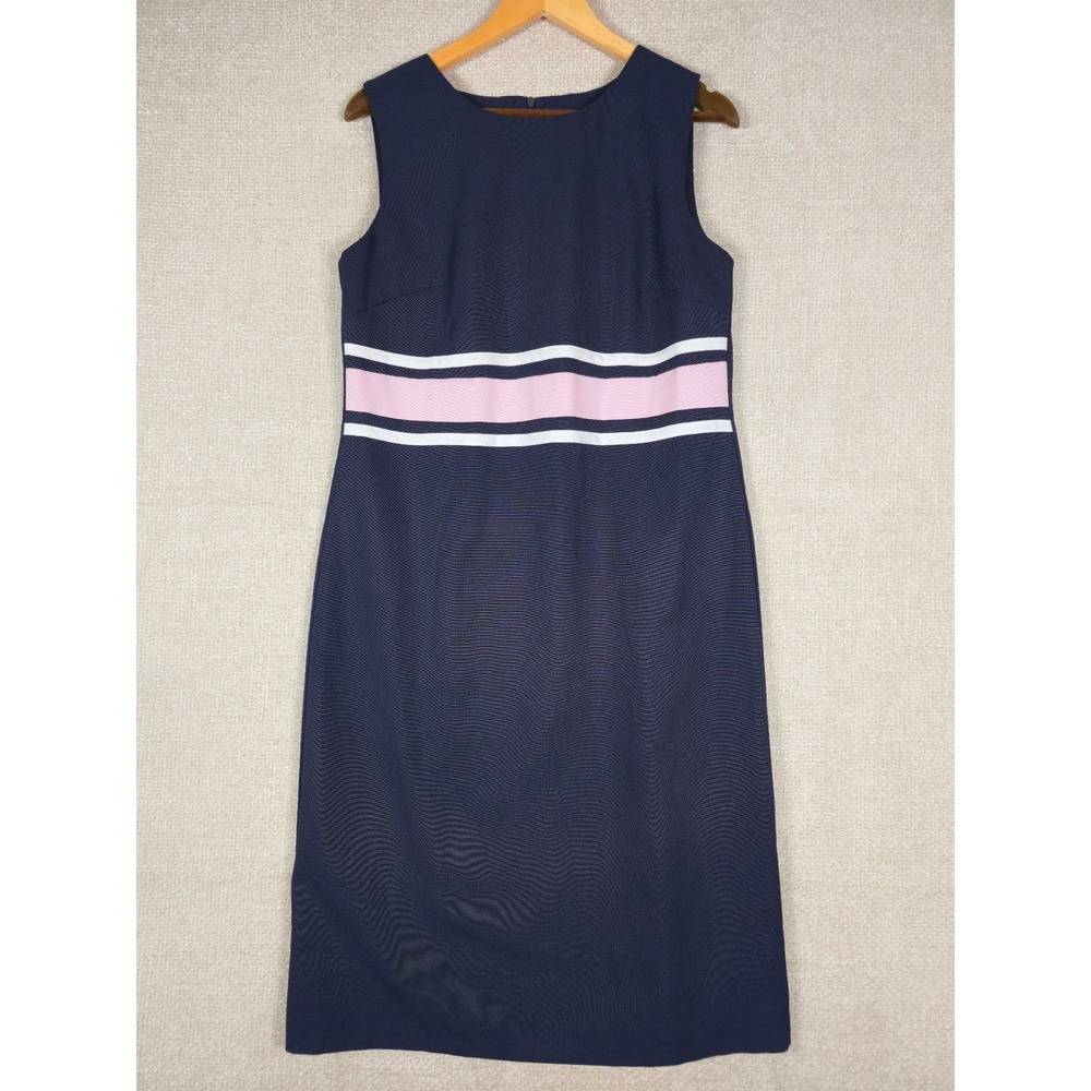 Vintage Vicki Wayne Shift Dress Size 10 Navy Pink Colorblock Sleeveless Made USA